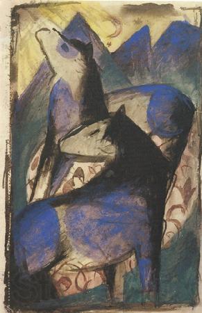 Franz Marc Two Blue Horses (mk34) Norge oil painting art